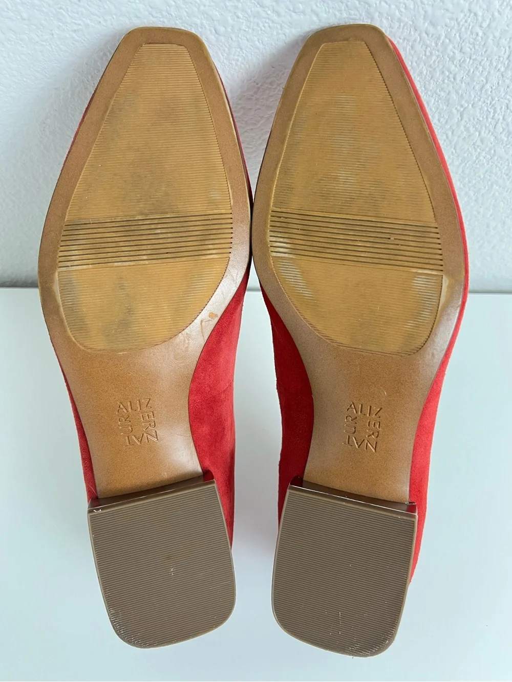 Naturalizer CLEA Red‎ Suede Loafers 8.5M Square Toe Low Block Heel Slip On Shoes